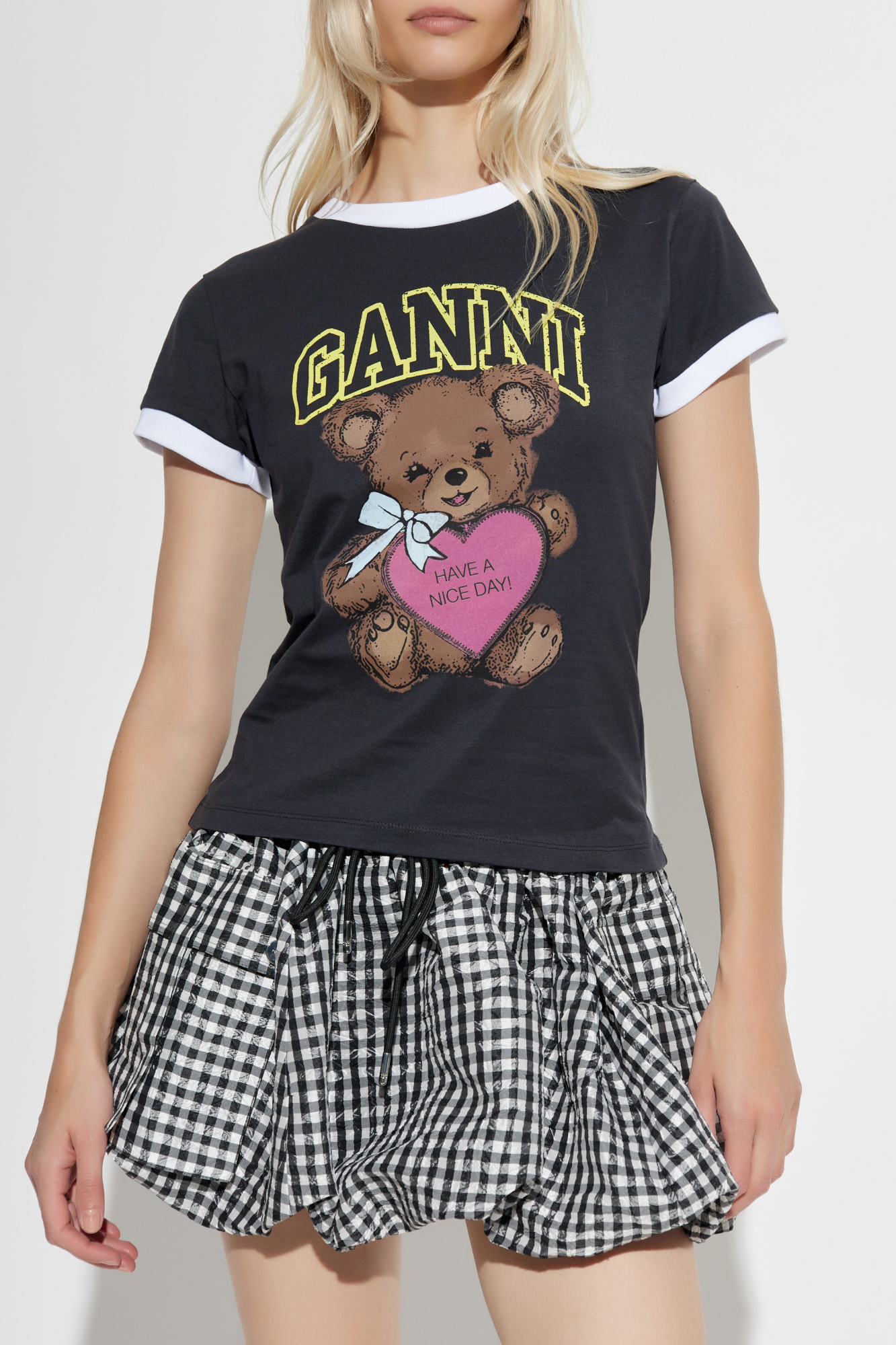 Grey T-shirt with colourful print Ganni - Vitkac GB